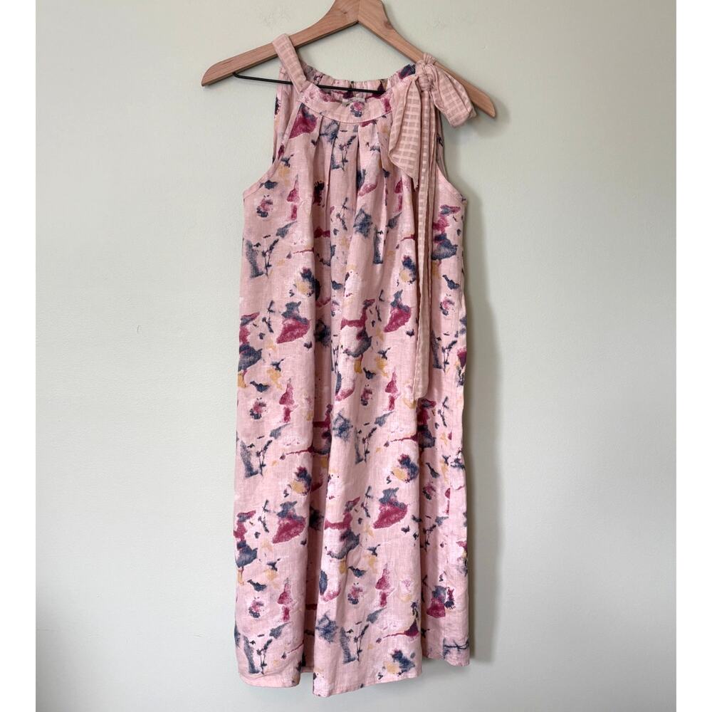 Bellambra Italian Linen Halter Dress Pink Floral Print Sleeveless